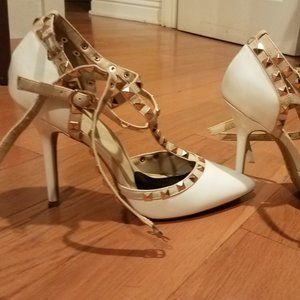 White Glossy Beaded Heels - Fancy Heels